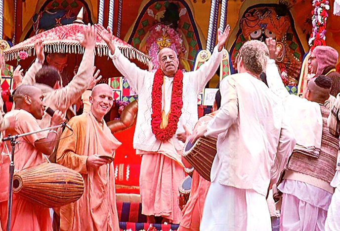 Srila Prabhupada (center) at the Ratha-Yatra Festival Sanfrancisco 1967